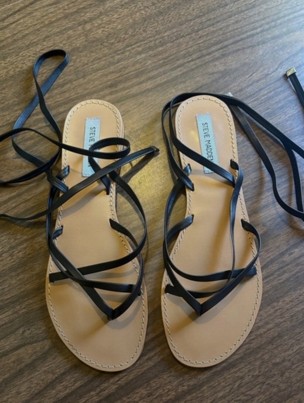 Steve Madden Black Strappy Lace-Up Flat Sandals
